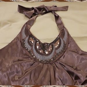 Satin sequined halter top